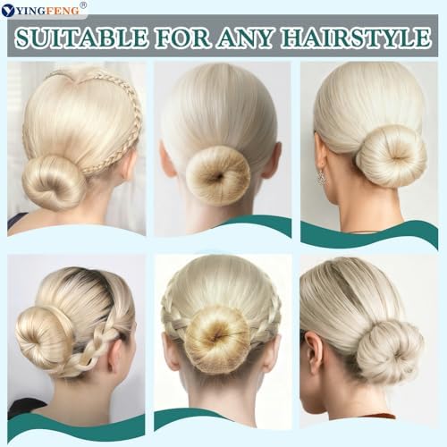 YINGFENG 134 Pcs Beige Hair Bun Maker Kit Medium - 4 Bun Hair Pieces for Women, 20 Hair Net for Buns, 100 Bobby Pins for Women, 10 Hair Bands, for Ballet Styling, Hair Accessories for Girls - Image 6