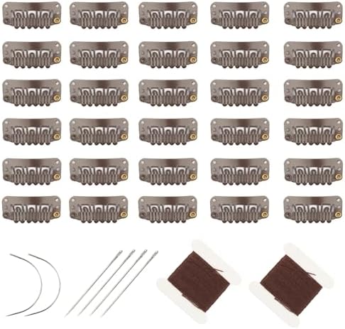30pcs Hair Extension Clips U-Shape Stainless Steel Wig Clip, Dark Brown by FeiHong