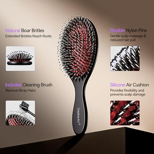 Hair Brush for Men, Wooden Boar Bristle Hairbrush for Detangling & Styling - Image 6
