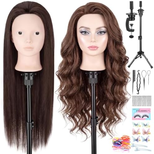 30" Human Hair Makeup Mannequin Head with Tripod Stand for Hair Styling by WtuhuMag-SafeCharger