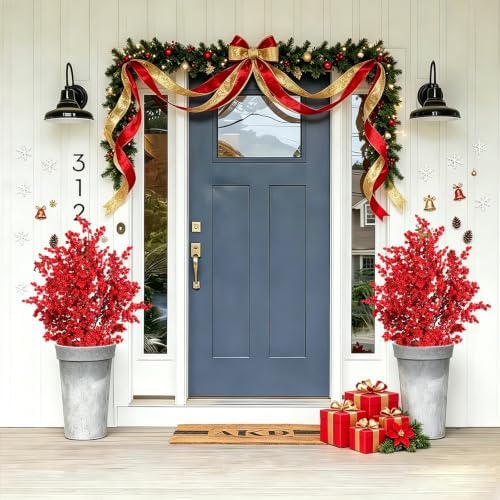 33 Inch Artificial Red Berry Potted Plant, Tall Faux Berry Bush Christmas Floor Decor for Front Porch, Entryway, Living Room, Fireplace Indoor Farmhouse Holiday Decoration - Image 2
