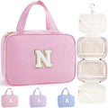TOPEAST Hanging Toiletry Bag for Women - Travel Toiletry Bag Makeup Bag, Portable Toiletries Cosmetic Bag, Airplane Travel Essentials - Letter N, Pink by TOPEAST