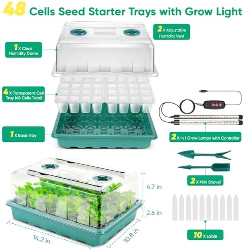 48 Cell Seed Starter Tray with Grow Light, Seed Starter Kit with Adjustable Humidity Dome, Seed Starting Trays Plant Starter Kit for Seeds Growing Starting, Indoor Gardening, Greenhouse - Image 3