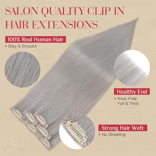 Rich Choices Real Human Hair Clip In Extensions-6 Pcs Single Clip Design-Invisible Clip in Extensions for Thin Short Hair-Hairpieces for Women-12 Inches Grey-Halloween Hairs Decorations - Image 3