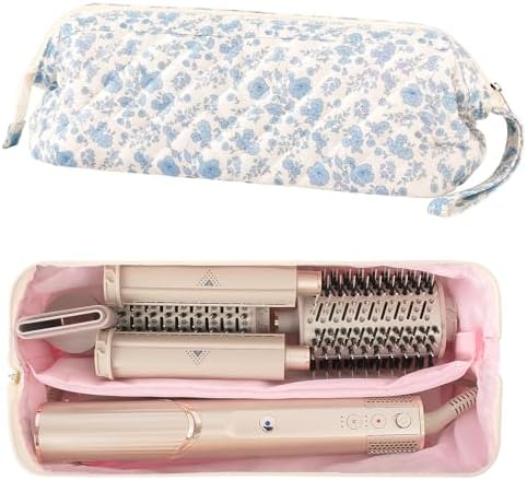Quilted Hair Tool Travel Bag, Shark Flex Style Travel Case For Dyson Hair Dryer Airwrap Bag, Curling Iron Bags Quilted For Shark Dyson Revlon Organizer Accessories (Blue flowers) by Unknown