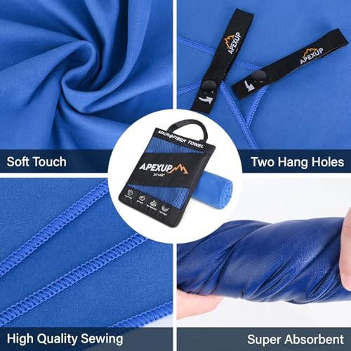 APEXUP Microfiber Travel Towel, Ultra Absorbent Quick Dry Towels, Lightweight Gym Sports Camping Towel for Workout, Yoga, Beach, Shower, Swimming (24"×12", Dark Blue) - Image 2