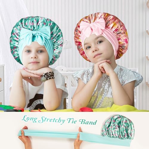 Silk Bonnet for Kids, Satin Hair Bonnet for Sleeping with Tie Band - Image 5