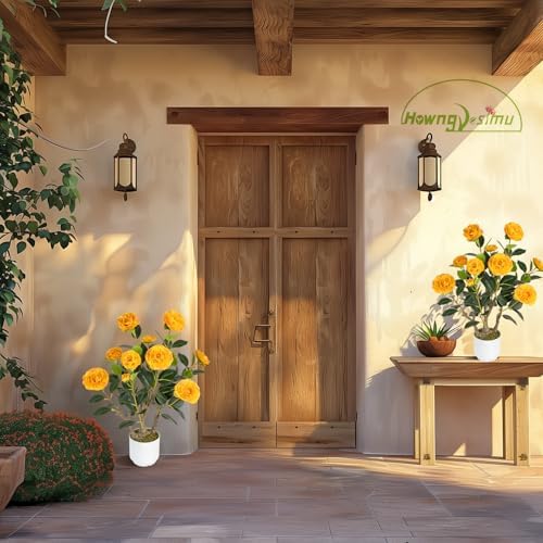 2 Pack Artificial Camellia Tree with White Pot, 24" Faux Potted Plants for Indoor Outdoor Decor, Tall Silk Greenery Plant for Home Office Living Room Balcony, Orange - Image 4
