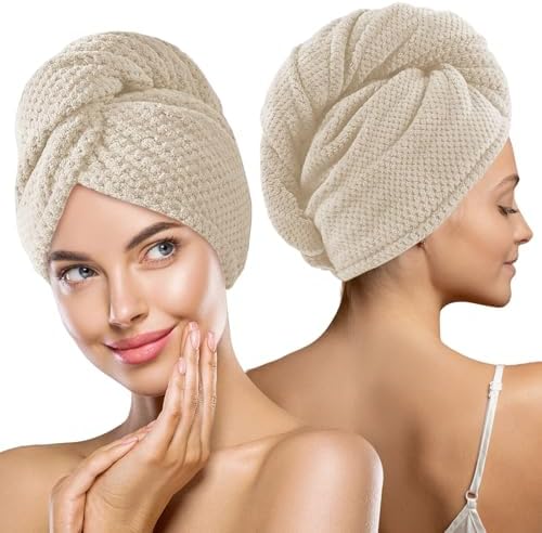 MaopaoBeauty 2 Pack Large Microfiber Hair Towel Wrap, Quick Dry Hair Towels for Women Long, Curly, Thick Hair, Super Absorbent Hair Turban for Wet Hair, Khaki by BESTCHOICEFORYOU%EF%BC%81
