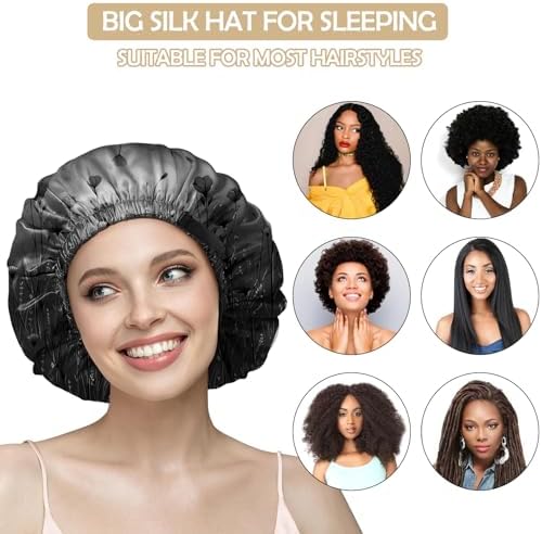 Satin Hair Bonnet Silk Bonnet for Sleeping Double Layer Elastic Adjustable Reusable Cute Aesthetic for Women Girls - Image 5