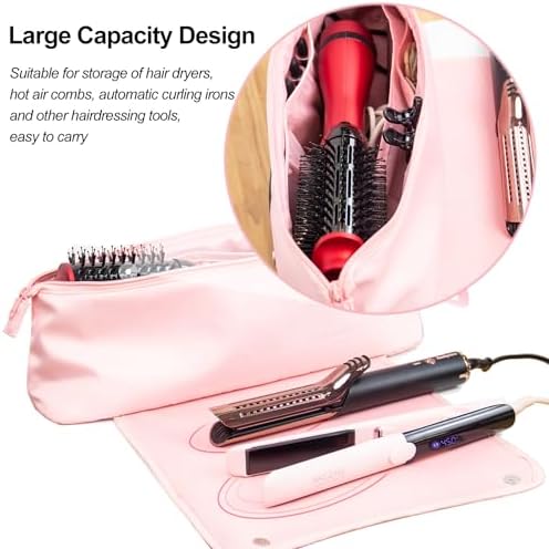 ANGENIL Large Capacity Heat Mat Hot Hair Iron Tools Travel Bag, 2 in 1 Portable Organizer Bags with Large Heat Resistant Mat for Hair Straighteners, Curling Irons, Hot Air Brushes, Travel Essentials - Image 4