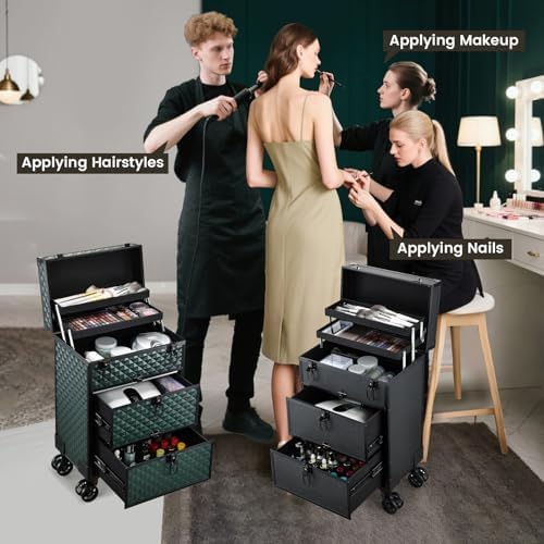 Rolling Train Case 2 Large Drawers Salon Cart Cosmetology Case on Wheels - Image 2