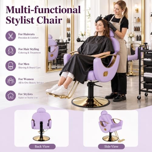 Purple Barber Chair Reclining Hydraulic Salon Styling Chairs Beauty Chair - Image 7