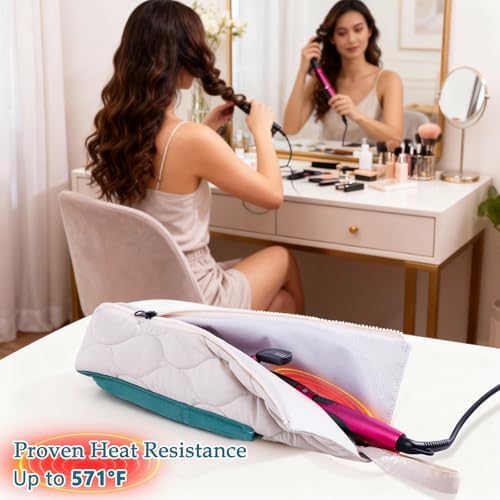 Heat Resistant Hair Tool Organizer Bag with Hanging Loop, Portable Travel Case for Flat Irons, Curling Irons, Hair Straighteners & Hot Styling Tools, 13.5" Heat-Proof Storage Cover with 2 Pockets - Image 5