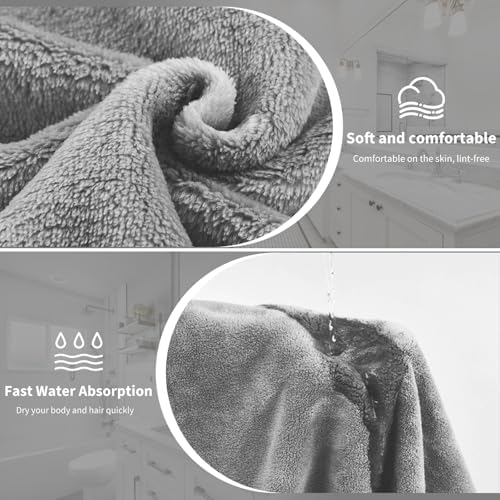 Women's Bath Towel Wrap with Hair Towel, Adjustable Soft Microfiber–Grey - Image 4