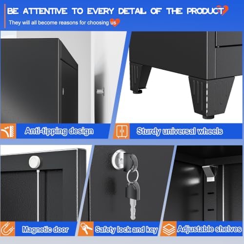 GAIOUS 79" Tall Metal Pantry Storage Cabinet with Lock, File Cabinet Black - Image 6