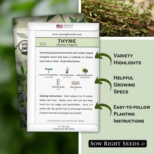 Sow Right Seeds - Thyme Seed for Planting Home Perennial Herb Garden 2pk - Image 2