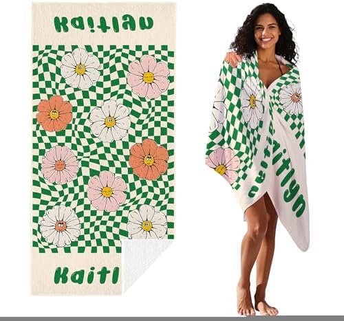 JML Custom Flower Beach Towel with Name, Microfiber, 30 x 60 in - Image 2