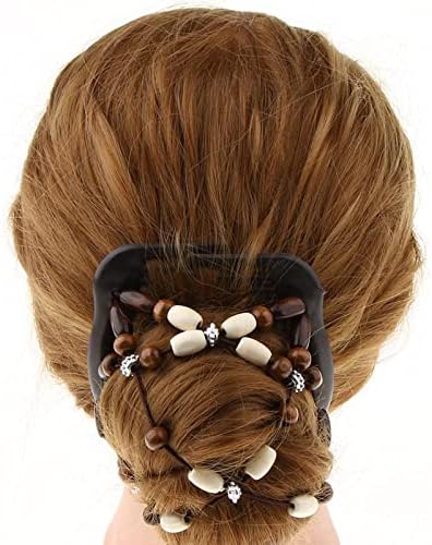 3 Pieces Stretchy Double Comb Hair Clip Magic Hair Side Combs for Women Elastic Wood Beaded Hair Bun Maker Hair Accessories for Curly Thick Wavy Hair (Purple, Blue, White) - Image 5