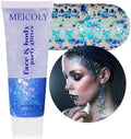 MEICOLY Chameleon Blue Hair Glitter,Game Day Spirit Day Wear Face Glitter,Holographic Chunky Halloween Body Glitter Gel,4th of July Outfits for Women, Rave Accessories by MEICOLY
