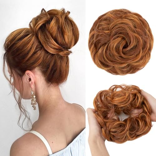 CJL HAIR Large Messy Bun Hair Piece Wavy Curly Scrunchies Synthetic Chignon Ponytail Hair Extensions Thick Updo Hairpieces for Women Tizian Red by CJLHAIR