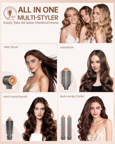Hot Air Brush Hair Styler, 6 in 1 Hair Dryer Brush Auto Wrap Curlers Frizz-Free Styling Tool for All Hair Types Fast Drying, Curling, Smoothing, Volumizing & Straightening with Negative Ion - Image 2