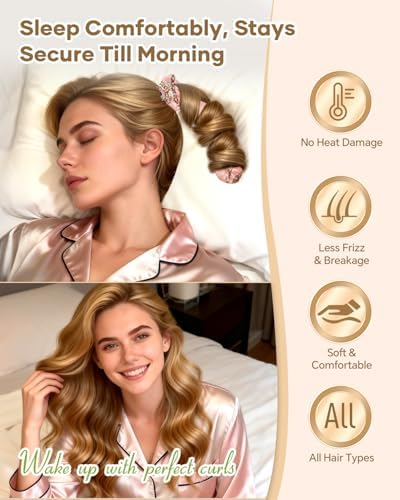 BONNET QUEEN Large Satin Heatless Hair Curler for Long Thick Hair, All-in-One Overnight Curling Rod, Heatless Curls Bun & Built-in Scrunchies, Day-to-Night Styling for Sleep, Travel & Gym, PinkChain - Image 4