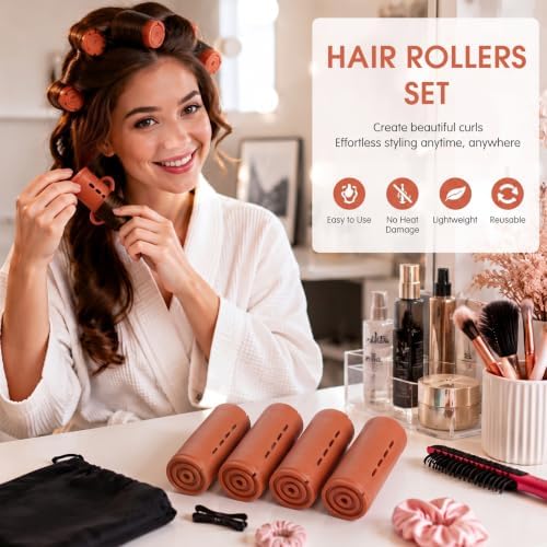 WILLBOND 24 Pcs Large Perm Rods Plastic Hair Rollers, Brown, Jumbo - Image 5