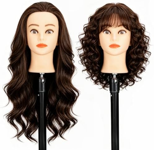 Female Mannequin Head 20inch Real Hair Fiber with Clamp Stand - Image 3