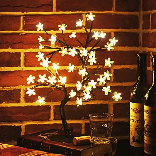 Cherry Blossom Tree Light,17inch 40LED Lighted Tabletop Artificial Flower Bonsai Tree Lamp USB Powered Gifts for Home Decor Room Office Party Wedding Christmas Decorations(Warm White) - Image 2