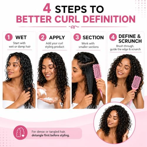 Curly Hair Brush Candybrush Curl Defining Brush for Detangling Shaping and Defining Curls for Women, Men, Wet & Dry Hair (Pink) - Image 4