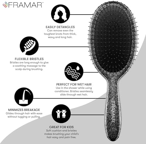 FRAMAR Glitter Hair Brush Detangler, Detangling Hairbrush For Women – Black - Image 4