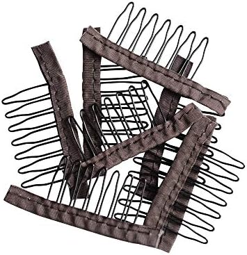 YANTAISIYU 24 Pcs/Lot Wig Combs for Making Wig Caps 7-teeth Steel Clips with Cloth Wig Combs for Hairpiece Caps (Dark Brown) - Image 5