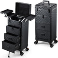 Stagiant Rolling Makeup Case with Drawers Cosmetology Case on Wheels 4 IN 1 Makeup Case 3 Drawers with Foot Stand Spring-release Mechanism Rolling Make Up Organizer for Artist Salon Nail Teach Trunk by Stagiant