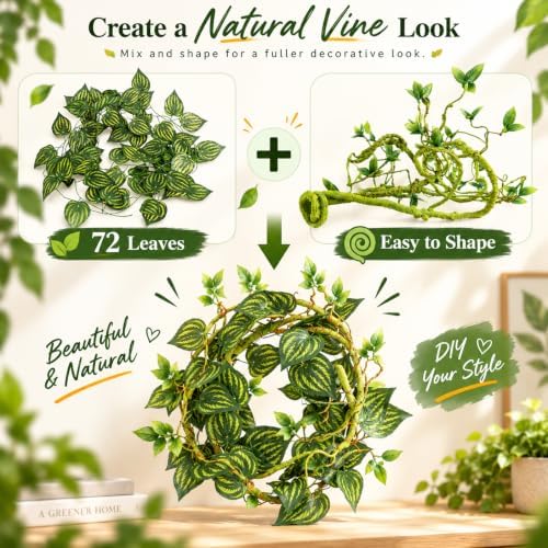 Reptile Vines Plants for Terrarium, Flexible Vines Jungle Climbing Branch with Leaves Tank Decor for Snakes Bearded Dragons Geckos Hermit Crabs Lizards Chameleons - Image 4