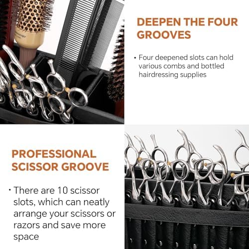 Barber Station Tray for Scissors Holder & Clippers Organizer, Barber Accessories Storage Station for Combs/Hair Clip/Trimmers, Barber Salon Home Desktop Tool Organizer(Small 11.9" x 8.8" x 4.4") - Image 4