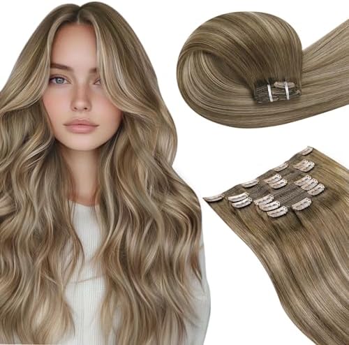 LaaVoo 150g Clip in hair extensions real human hair Balayage Long Straight by LaaVoo