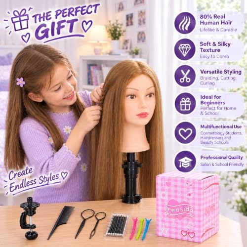 Mannequin Head 80% Human Hair 26-28" #27 with Tripod Stand for Cosmetology - Image 6