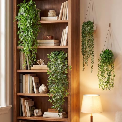 Daifunli 16 Pcs Artificial Hanging Plants Fake Hanging Ferns Plastic Fake Plants for Wall Room Garden Garland Indoor Outdoor Decor No Basket (Eucalyptus,Mandala,String of Pearls,Pea) - Image 3