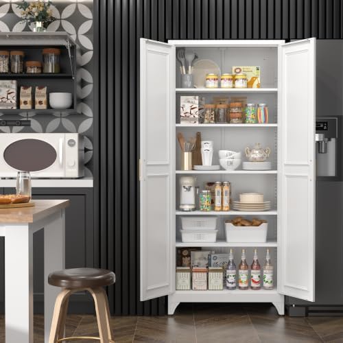 SteeLoong 75”Metal Pantry Storage Cabinet with Doors & 5 Adjustable Shelves - Image 2