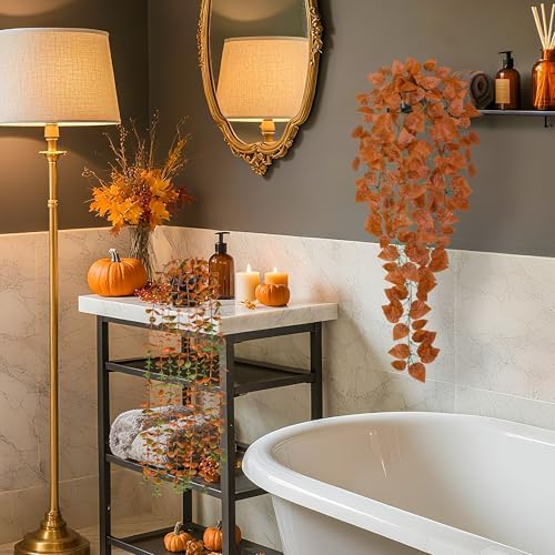 Der Rose 4 Pack Fake Fall Plants Hanging Orange Vines for Fall Wall Decor - Image 3