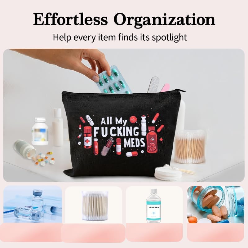 Medicine Storage Organizer Pouch Bag Travel Medication Bag Funny Pharmacist Gifts Physician Assistant Make Up Bags Family Nurse Practitioner Gifts for Women Men Cosmetic and Pill Bags Doctor Pouch - Image 2