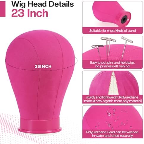 23In Wig Stand Wig Head with Tripod, Wig Head Stand Mannequin Head(Rose) - Image 2