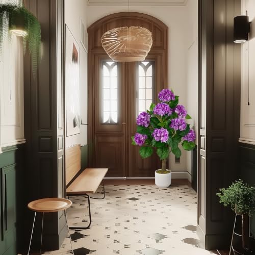 Artificial Hydrangea Tree 2 Pack, 3FT Faux Hydrangea Plant in Pot with Purple Flowers, Greenery Potted Plant for Indoor Outdoor Office Home Porch Decor, Purple - Image 5