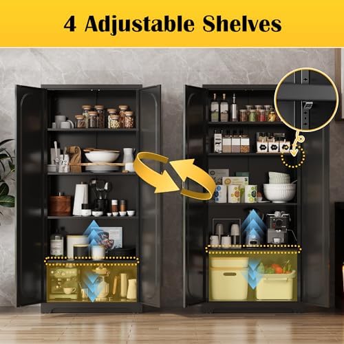 Steeloong 71"Metal Pantry Storage Cabinet with Doors & 4 Adjustable Shelves - Image 4