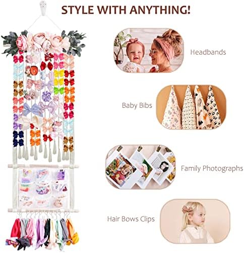 cherrboll Hair Bows Holder Headband Organizer for Girls, Hair Clips Hanger Storage with Hooks, Wall Hanging Decor for Nursery Room - Image 6