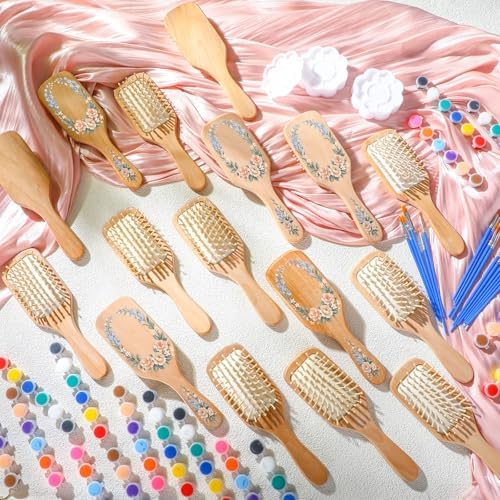Meanplan 16 Set DIY Wooden Hairbrush to Painting Kit Bulk, Square - Image 3