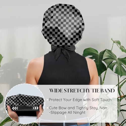Satin Hair Braid Bonnet for Sleeping Double Layer Elastic Wide Soft Tie Band Hair Silk Lined Sleep Cap Women Girls - Image 5