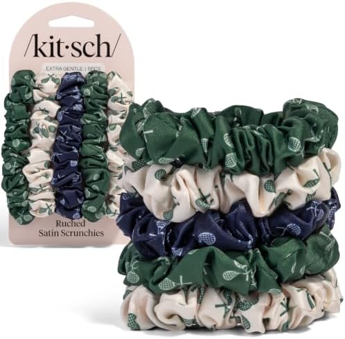 Kitsch Ruched Satin Scrunchies for Women - Cream, Court Green & Navy Blue by Kitsch