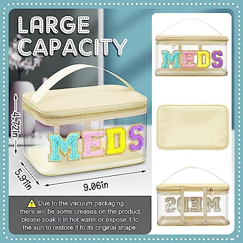 Geetery Meds Travel Bag Beige, Stylish Meds Chenille Letter Clear - Image 3